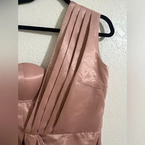 NWT boohoo Occasion One Shoulder Drape Mini Dress Champagne Pink Satin Size 6 S - Picture 10 of 10